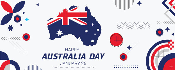 Obraz na płótnie Canvas Happy Australia day lettering Map of Australia with flag Vector illustration