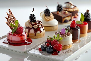 An artistic display of gourmet desserts Focusing on presentation and creativity