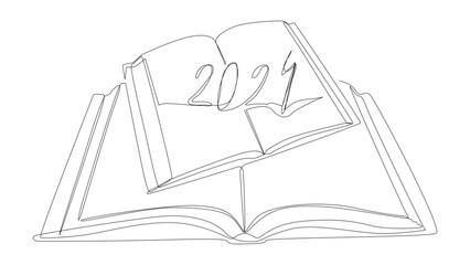 One continuous line of Book with the number 2024. Thin Line Illustration vector concept. Contour Drawing Creative ideas.