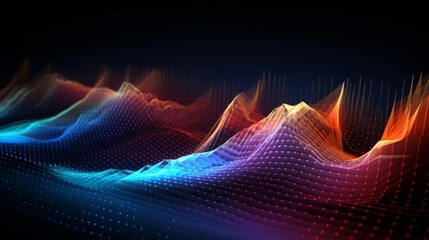 vibrant, 3d, render, abstract, colorful, sound waves, dark background, dynamic, data, wave, points, graph, illustration, technology, digital, motion, design, modern, futuristic, art, waveform, visuali