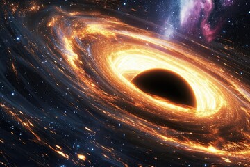 Majestic black hole pulling in stars and light With an accretion disk visible - obrazy, fototapety, plakaty
