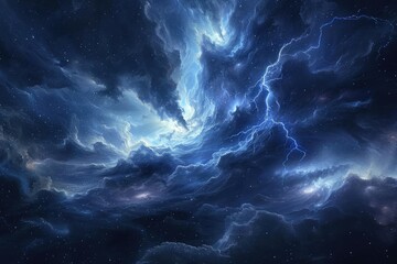 Galactic storm with lightning bolts Dark swirling clouds - obrazy, fototapety, plakaty