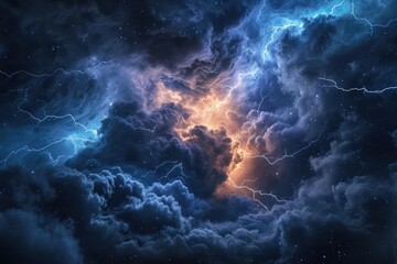 Galactic storm with lightning bolts Dark swirling clouds