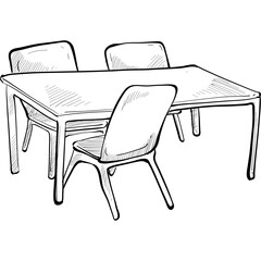 work space interior design handdrawn illustration