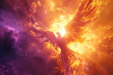 Celestial phoenix rising from a supernova Mythical and powerful - obrazy, fototapety, plakaty