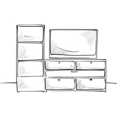 living room interior design handdrawn illustration