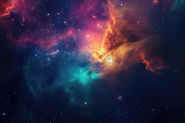 Vibrant nebula with a mix of colors and glowing stars