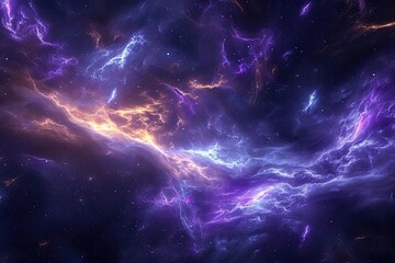 Nebula storm with dynamic lightnings and cosmic winds