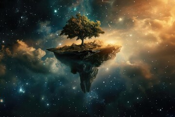 Obraz na płótnie Canvas Surreal scene of a floating island in space