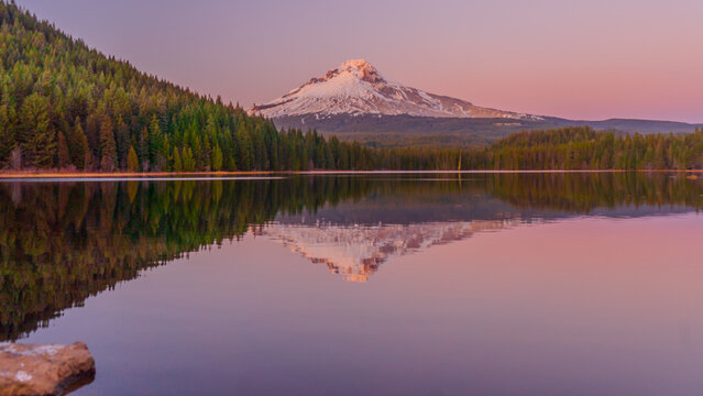 Mount Hood Reflection seen on Trillium Lake , Oregon USA