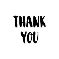 Hand drawn quote: Thank you. Sans serif lettering on a white background. Vector illustration.