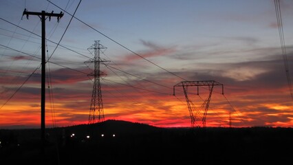 Power lines at sunset