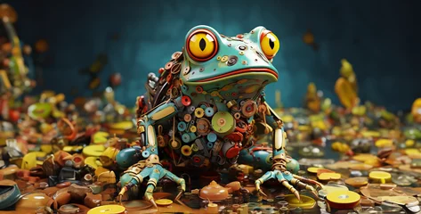 Foto op Canvas frog on the ground, frog in the pond, frog in the water, chaotic frog many holes © Yasir