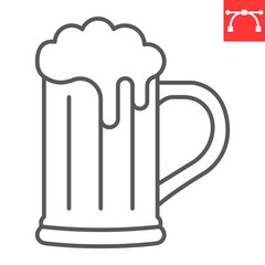 Beer line icon, St. Patrick's Day and holiday, mug of beer vector icon, vector graphics, editable stroke outline sign, eps 10.