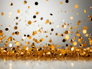 Flying Gold Dust or Confetti Background with Glitter and Shiny Effect. Golden Abstract Background