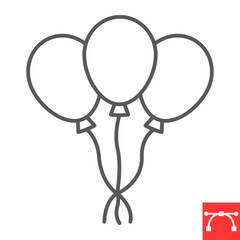 Party balloons line icon, holidays and decoration, event balloons vector icon, vector graphics, editable stroke outline sign, eps 10.