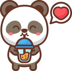 Cute panda loves drink bubble tea cartoon illustration