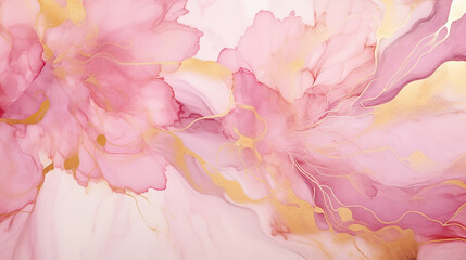 floral pink gold paint art, marble oil watercolor wallpaper. Grunge ink texture.