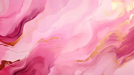 Fotobehang floral pink gold paint art, marble oil watercolor wallpaper. Grunge ink texture. © Aura