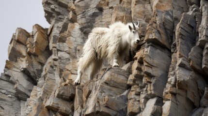 Mountain goat scaling the steep slopes of a majestic mountain