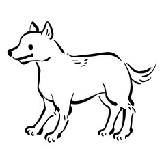犬の和風ベクターイラスト（白黒）。
