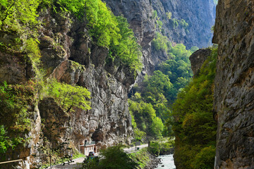 Sunny mountain landscape of the Chegem Gorge