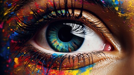 Close-up of a person's eye with vibrant colors, representing the beauty of sight
