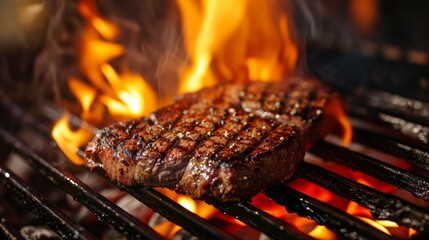 Juicy Steak Grilling Over Open Flame, BBQ Season Cuisine