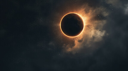 Solar eclipse with glowing corona. - obrazy, fototapety, plakaty