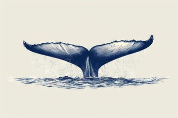 Minimal beautiful drawn diving whale. Vintage retro vibes. Birth Card inspiration. - obrazy, fototapety, plakaty