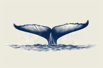 Foto op Canvas Minimal beautiful drawn diving whale. Vintage retro vibes. Birth Card inspiration. © Merilno