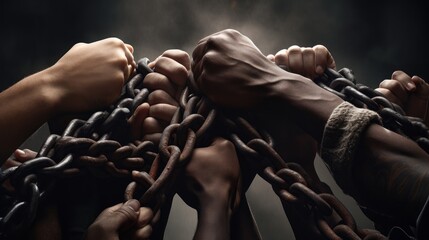Hands forming a chain, symbolizing the strength of community support - obrazy, fototapety, plakaty