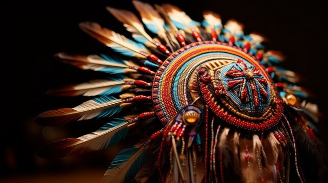 Intricate beadwork on a traditional Native American headdress