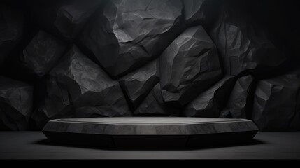 Black, dark and gray geometric Stone and Rock shape background, minimalist mockup for podium display showcase