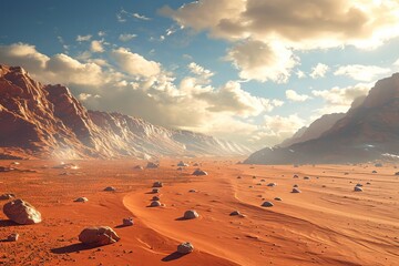 Fototapeta na wymiar A mars landscape, the red planet.