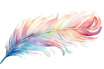 Foto auf gebürstetem Alu-Dibond Boho-Tiere Feather pattern design art background bird illustration drawing colorful nature white wing watercolor element