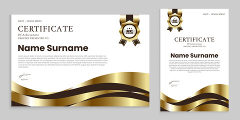 Award or appreciation certificate template Gold and brown background suitable for traditional