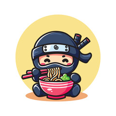 cute vector design illustration of ninja eating ramen