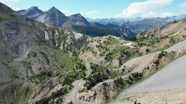 French Alps Mountain Pass Col Izoard and Cycling Stage in Tour de France - Aerial 4k