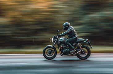 Obraz na płótnie Canvas a motorcyclist speeding down a road in movement