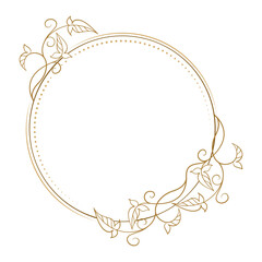Vector round gold floral frame with ivy leaves decoration. Luxury wreath template for invitations and greeting cards.