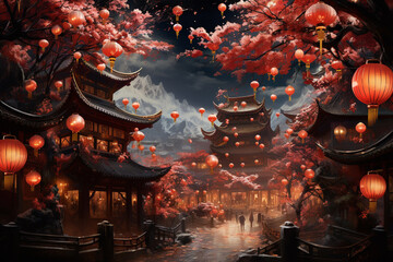 Chinese New Year Celebration created with Generative AI - obrazy, fototapety, plakaty