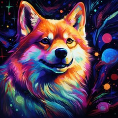 Naklejka premium Blacklight painting-style Shiba Inu, Shiba Inu pop art illustration