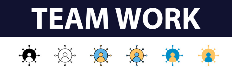 Business teamwork, team building, work group and human resources minimal thin line web icon set. Outline icons collection. Simple vector illustration. Minimal and Modern. Color Fill	