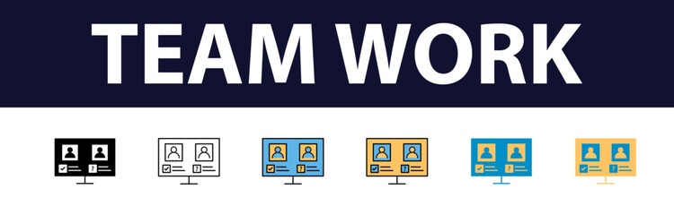 Business teamwork, team building, work group and human resources minimal thin line web icon set. Outline icons collection. Simple vector illustration. Minimal and Modern. Color Fill	