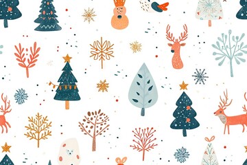 Minimalism and abstract cartoon vector very cute kawaii christmas, xmas clipart, organic forms, desaturated light and airy pastel color palette, nursery art, white background.