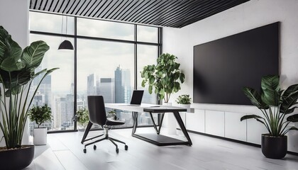 modern office interior with table, floor, luxury, wood, wall, dining room, AI genrat 
