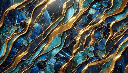Luxurious Cobalt Blue Marble Background With Golden Inlay Veins