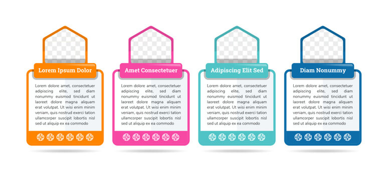 Template for photo collage or infographic in modern style. Frames for clipping masks are in the vector file. Template for a photo album. colorful discription coloumn for web or print template.