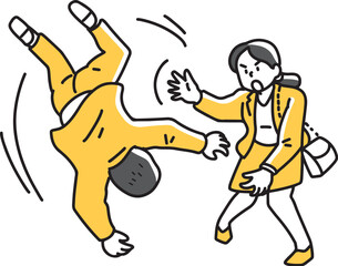 マスクの強盗をぶん投げる女性